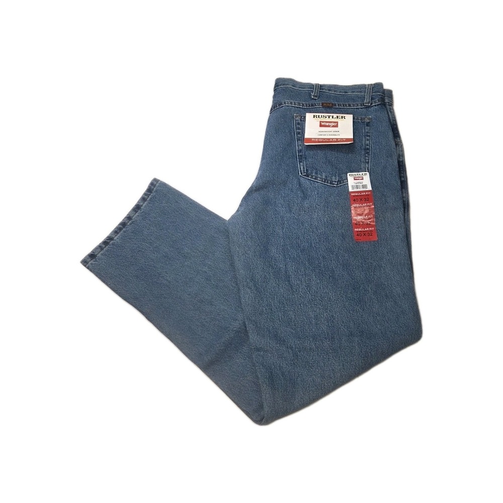 Rustler Jeans Men's 40x32 Denim Regular Fit Straight Leg Blue Wash Heavy Weight